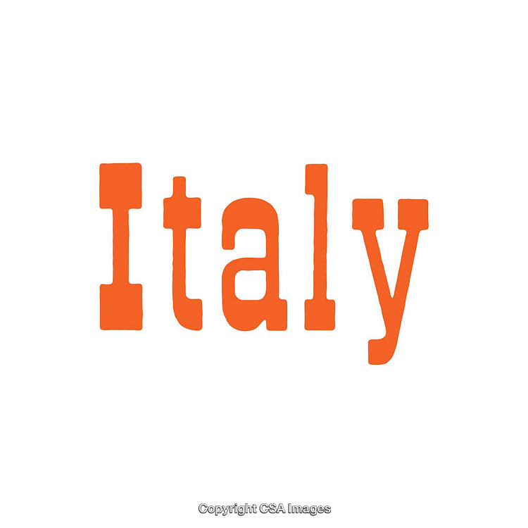 Bold Typography Artwork Featuring the Word 'Italy' in Red on White Background