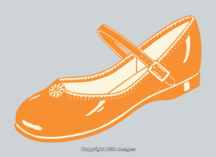Orange Line Art Illustration of a Classic Mary Jane Shoe