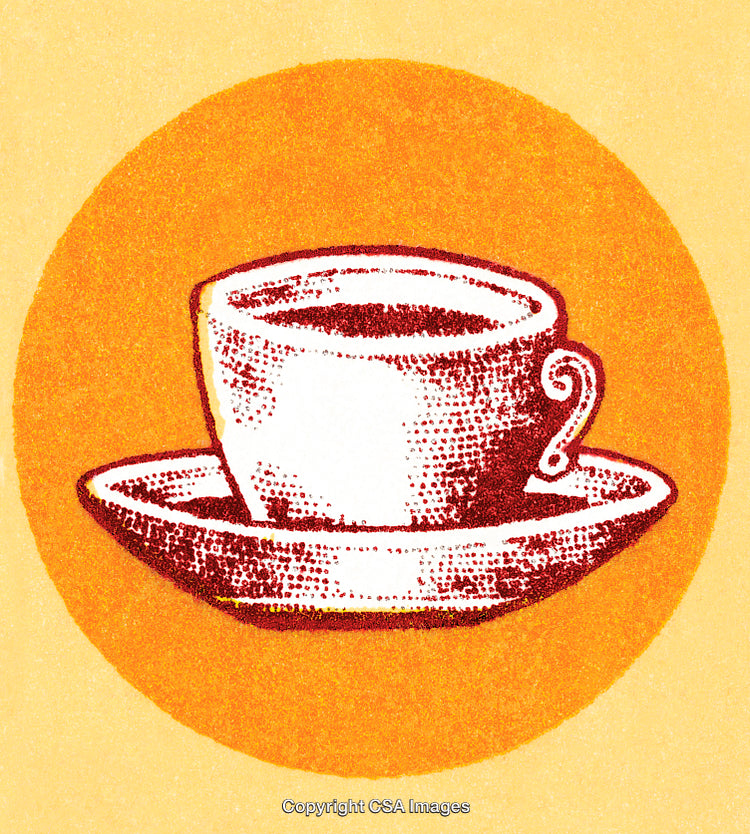 Illustration of a Retro Coffee Cup on a Bright Orange Background