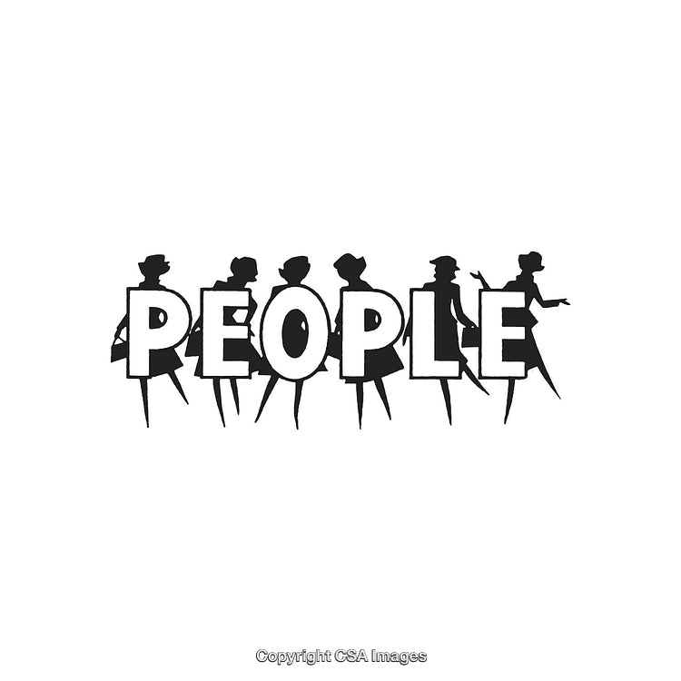 Silhouette Figures Forming the Word PEOPLE in a Creative Graphic Design