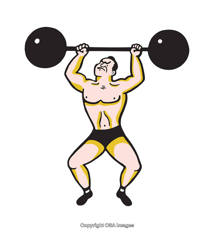 Illustration of a Weightlifter Lifting a Heavy Barbell Overhead