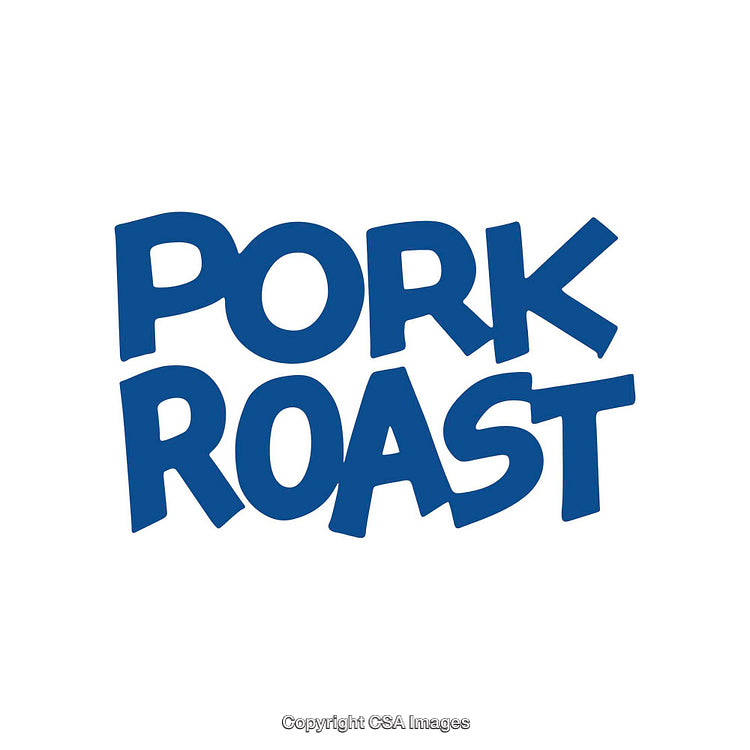 Blue Pork Roast Bold Text Illustration on a White Background