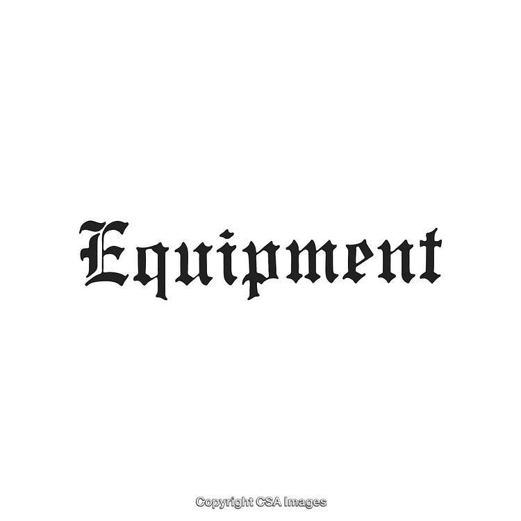 Blackletter Typography Displaying the Word Equipment on a White Background