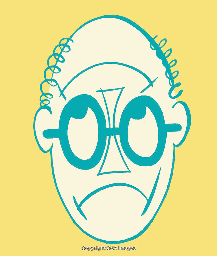 Abstract Line Art Illustration of a Person with Glasses and Sad Expression