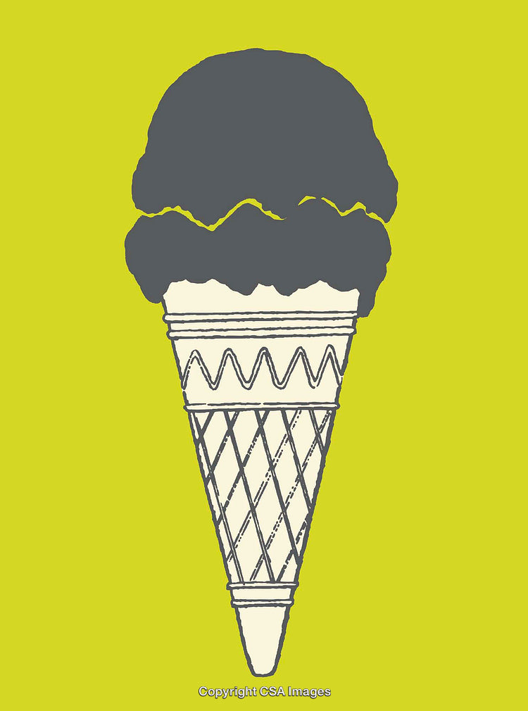 Minimalist Line Art of an Ice Cream Cone on a Vibrant Background