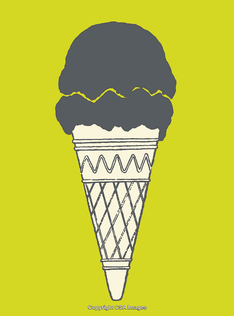 Minimalist Line Art of an Ice Cream Cone on a Vibrant Background