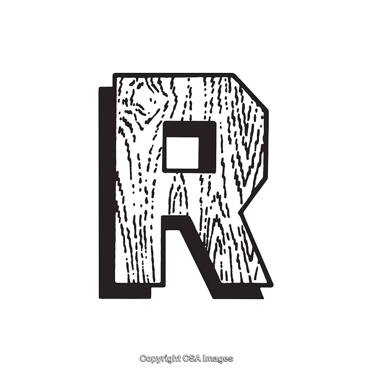 Bold Letter R with Wood Grain Pattern Silhouette