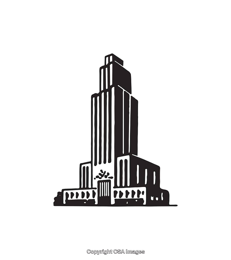 Minimalist Black and White Illustration of a Tall Urban Building