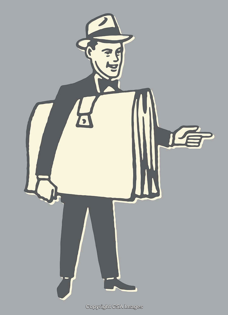 Retro Style Illustration of a Businessman Holding Folder and Pointing Forward