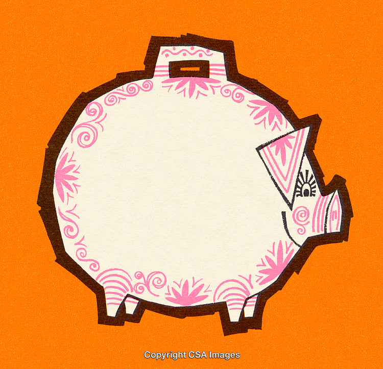 Artistic Illustration of Pink Decorative Piggy Bank on Orange Background