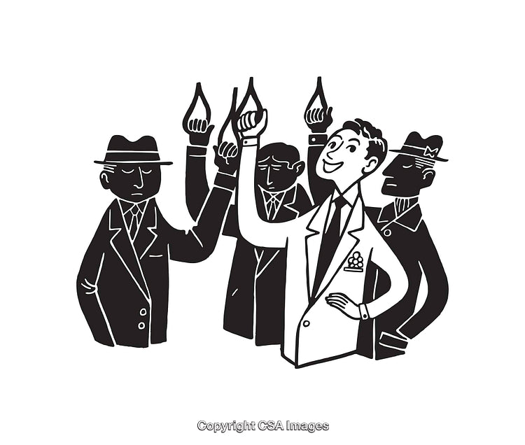 Illustration of Business Group Networking in Black and White Art Style