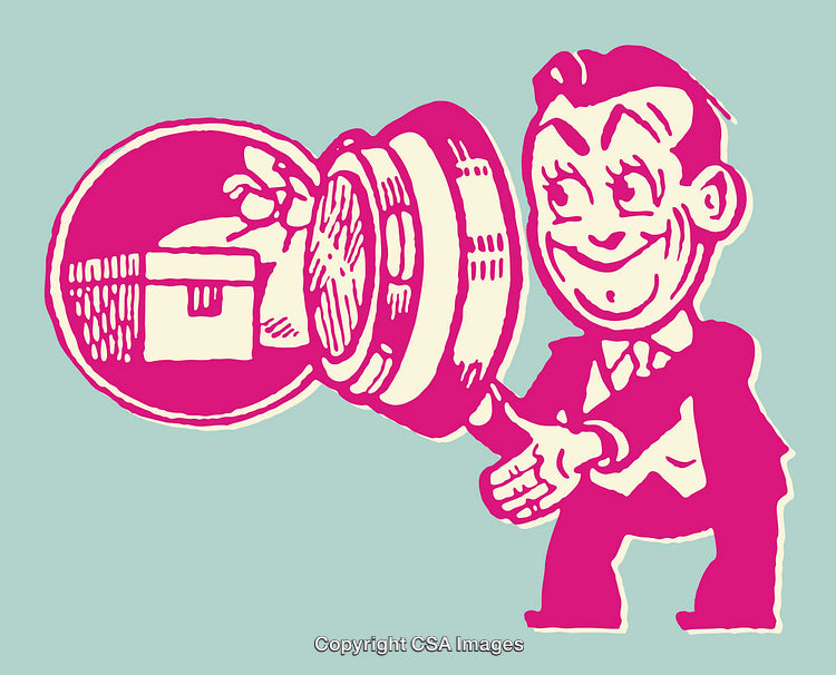Retro Style Illustration of a Man with Abstract Symbols and Objects