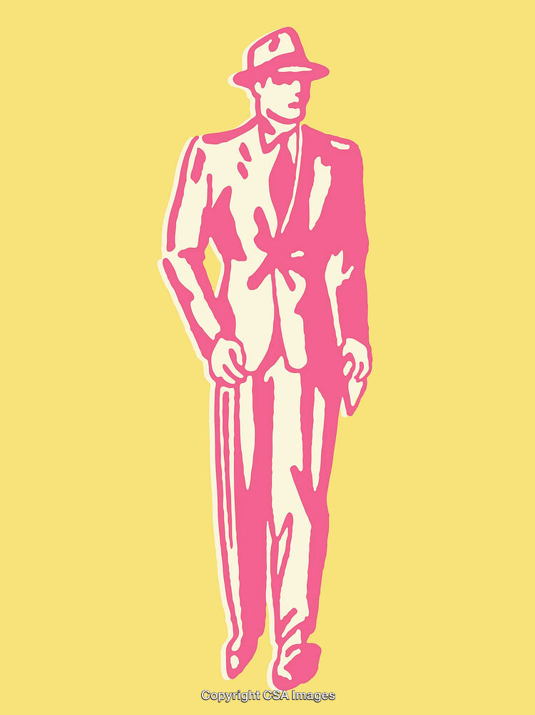 Colorful Line Art Illustration of a Businessman in a Retro Style
