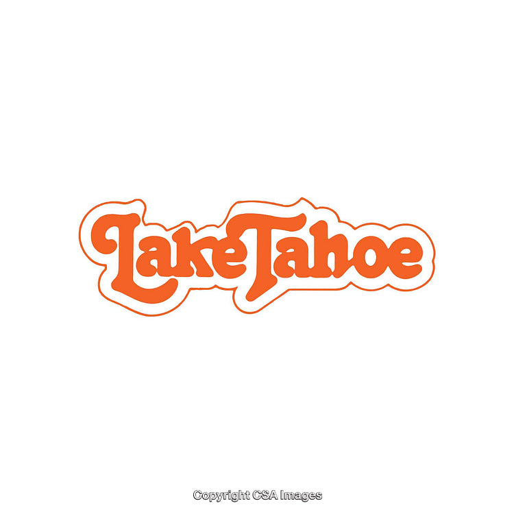 Retro Orange Lake Tahoe Text Design on White Background