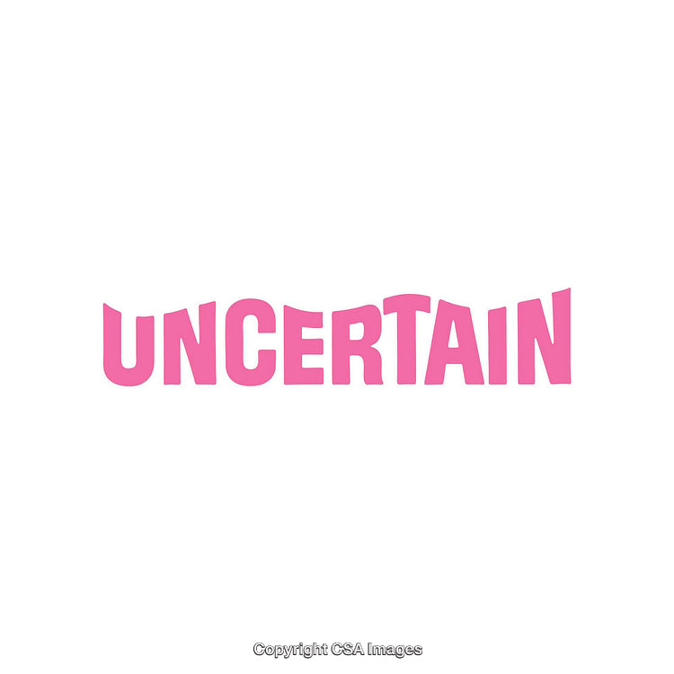 Uncertain Text in Pink Bold Font with a Simple White Background