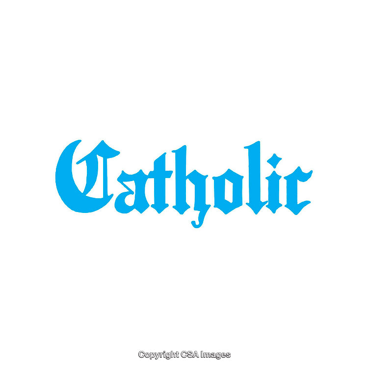 Blue Gothic Style Catholic Typographic Design on White Background