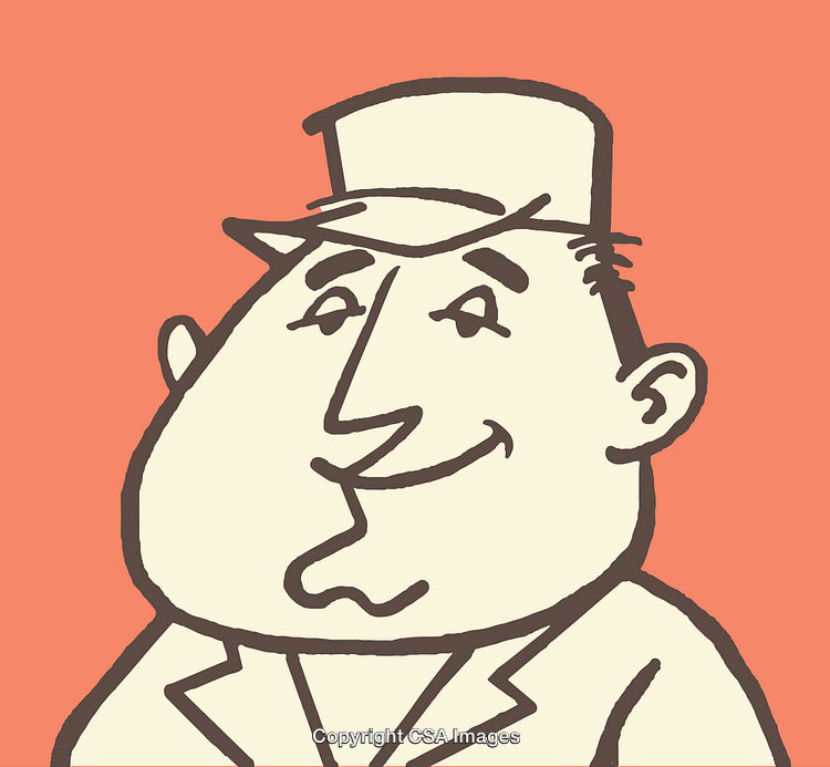 Hand-Drawn Cartoon of a Smiling Hat-Wearing Man on a Pink Background