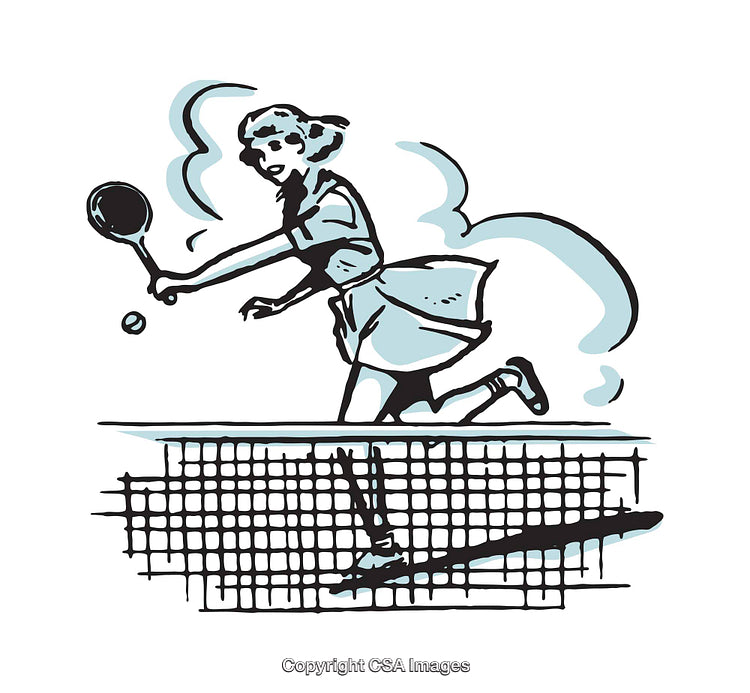 Stylish Retro Illustration of a Person Playing Competitive Tennis
