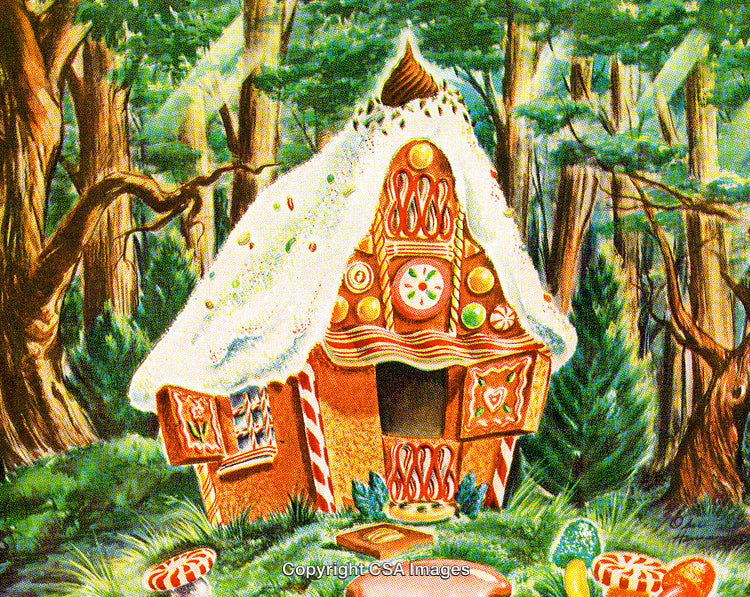 Whimsical Gingerbread House in a Forest Setting With Vibrant Details