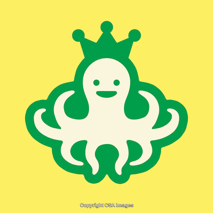 Cute Octopus Wearing a Crown on Bright Yellow Background