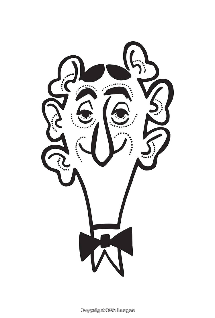 Black and White Line Art of a Man with Quirky Features