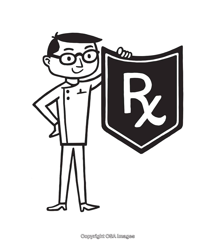 Pharmacist Holding Rx Symbol Shield Line Art Illustration