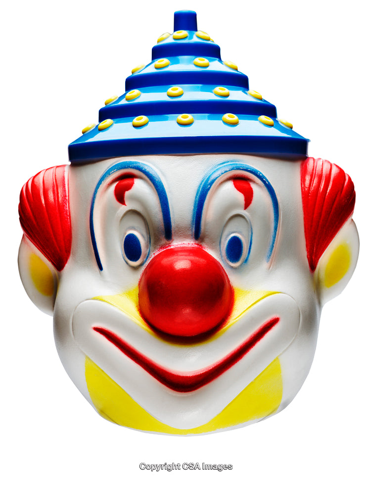 Colorful Cartoon Clown-Themed Plastic Toy with Bright Features and Playful Expression