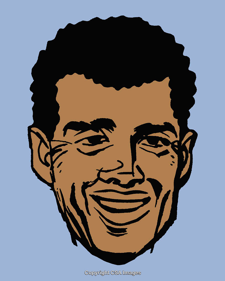 Colorful Line Art Illustration of a Smiling Human Face on Blue Background