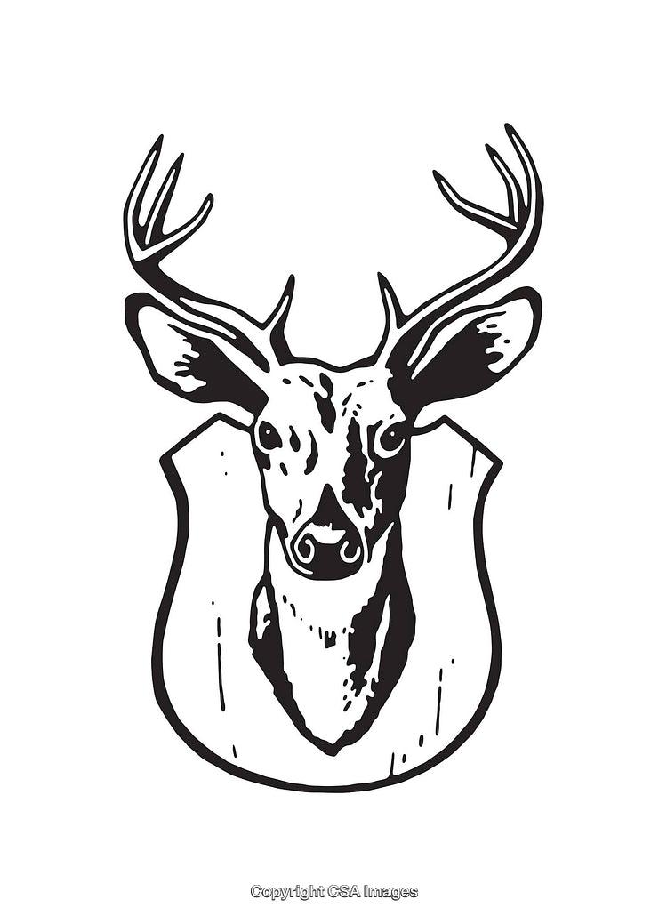 Black and White Illustration of a Deer Head with Antlers
