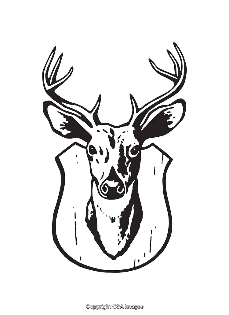 Black and White Illustration of a Deer Head with Antlers