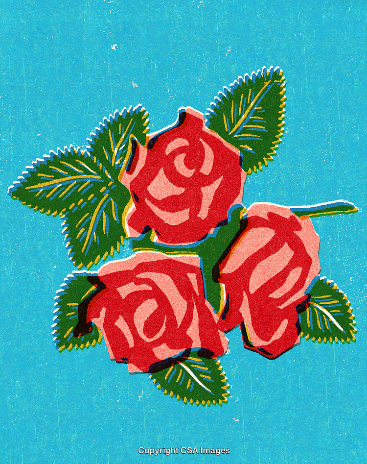 Stylized Retro Illustration of Roses on a Light Blue Background