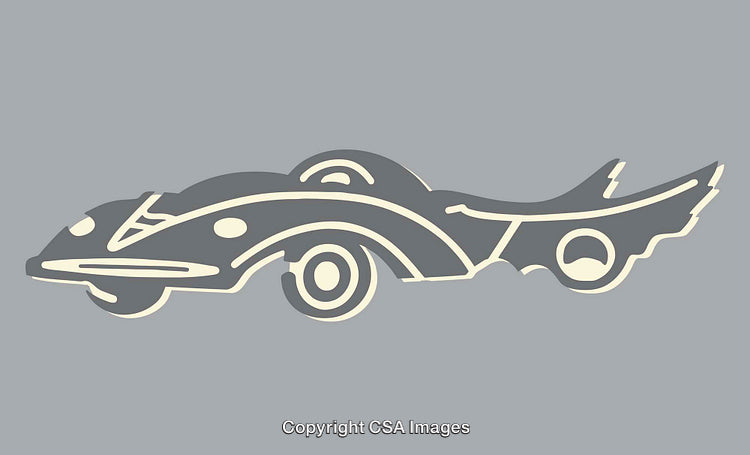 Stylized Vintage Car Line Art in Contrasting Gray and Beige