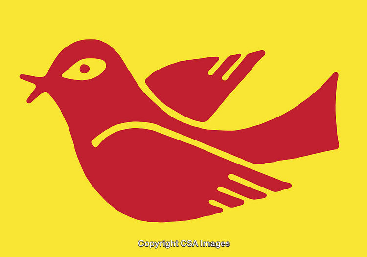 Bold Red Bird Design on a Vibrant Yellow Background