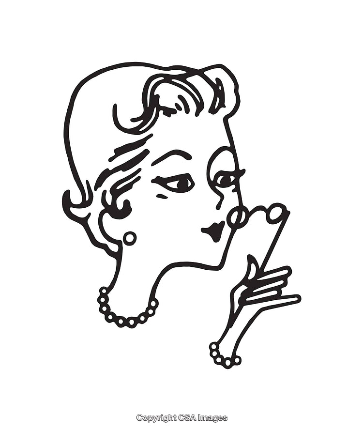 Stylized Vintage Line Art Illustration of Woman Adjusting Her Glasses