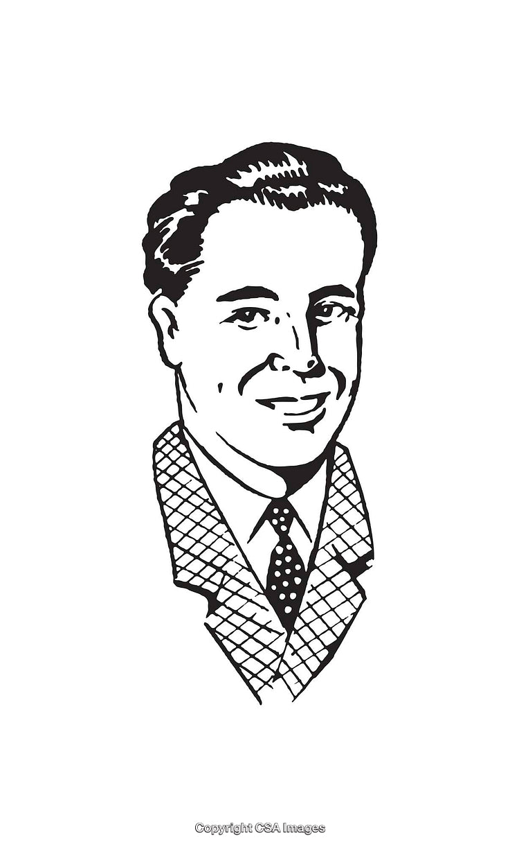 Vintage Black and White Illustration of a Man in Formal Attire
