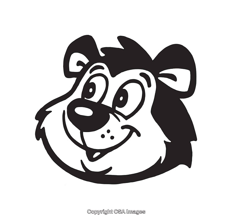 Happy Cartoon Bear Face Illustration in Black and White Line Art Style