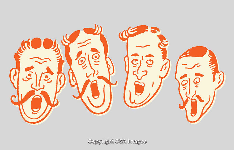 Illustration of Four Unique Expressive Faces in Vibrant Line Art