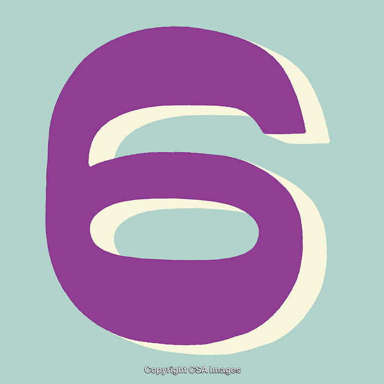 Bold Purple Number Six on Light Blue Background