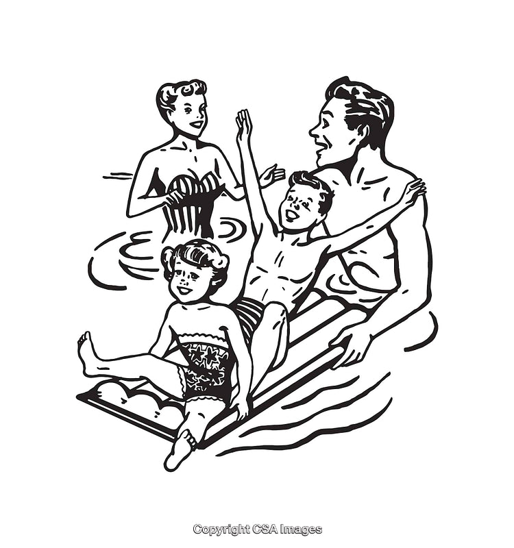 Retro Black And White Family Enjoying a Day Swimming Together