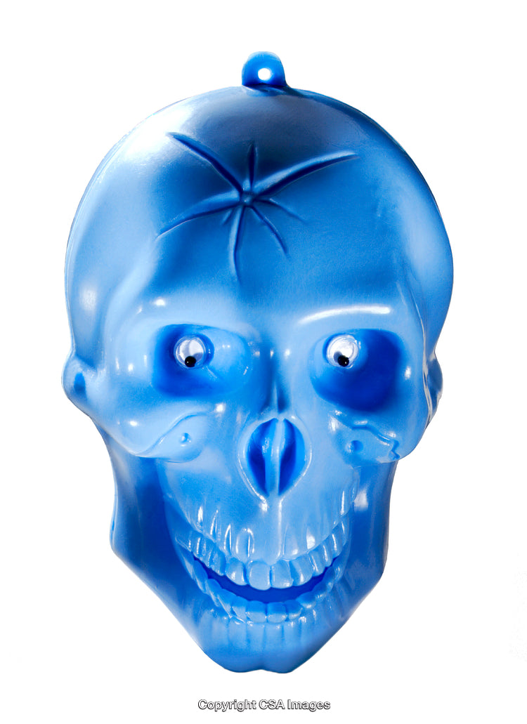 Close-Up of Blue Plastic Skull with Intricate Details
