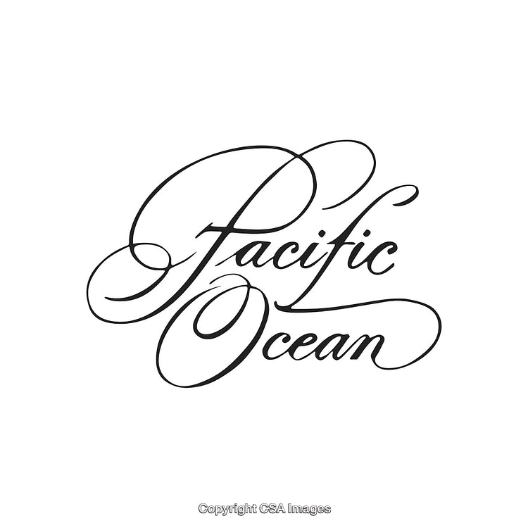 Elegant Calligraphic Text Design Depicting 'Pacific Ocean' with Flowing Script