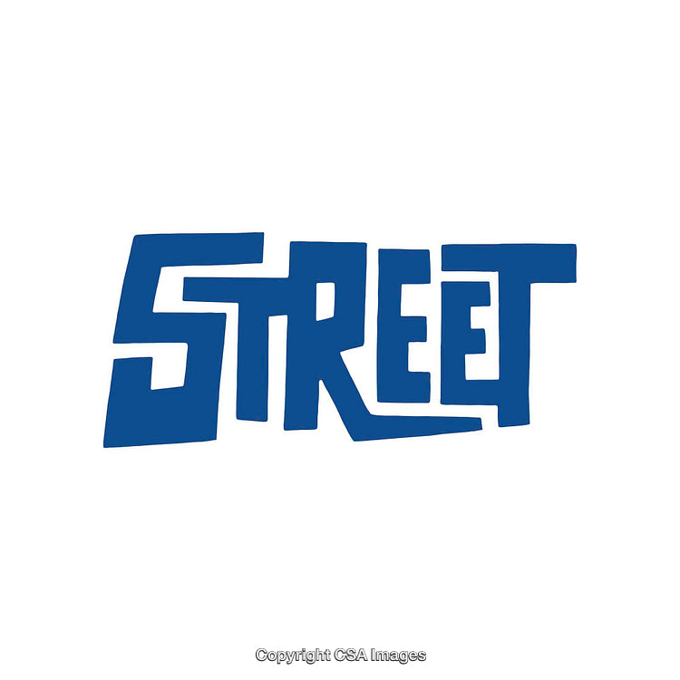 Stylized Street Typography Artwork with Bold Blue Letters