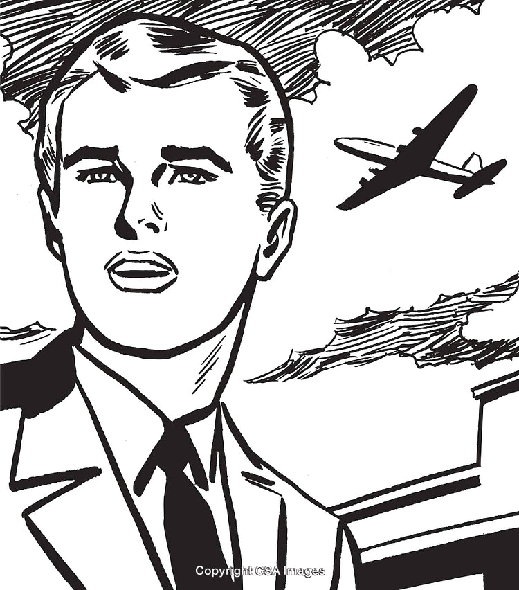 Retro Illustration of a Businessman with Airplane in Background