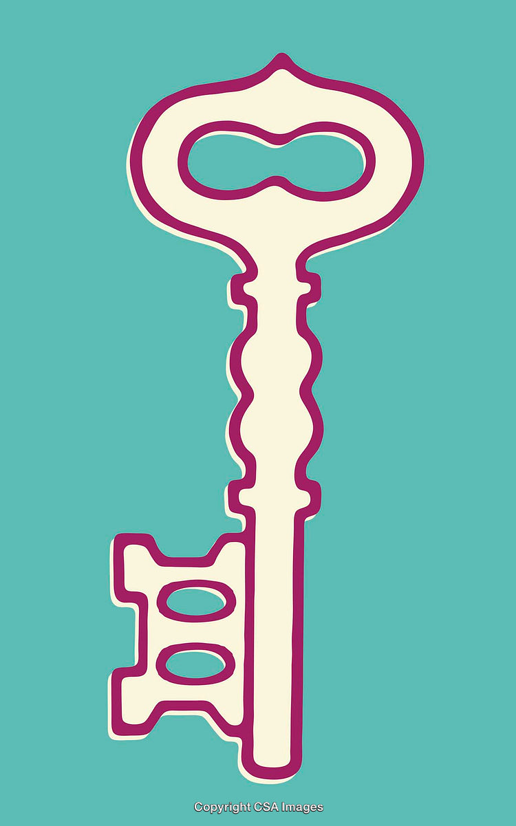 Stylized Line Art Illustration of a Vintage Key on Teal Background