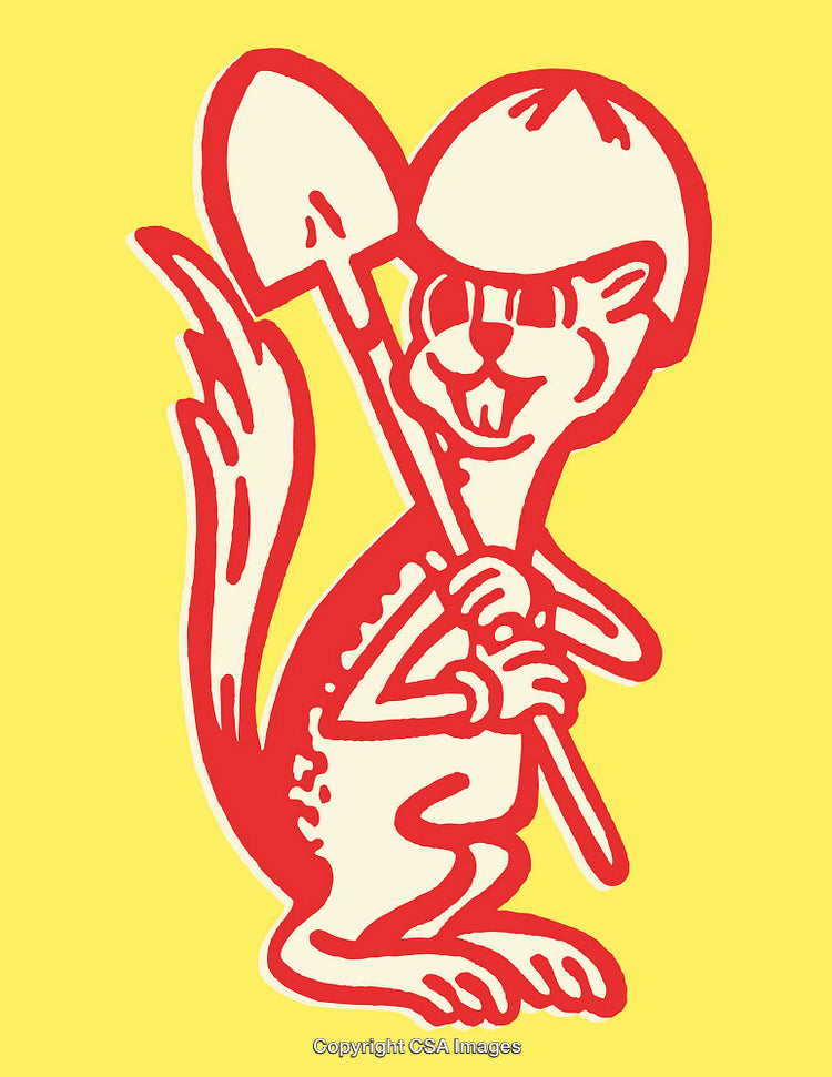 Colorful Line Art Drawing of a Cartoon Character Holding a Spade