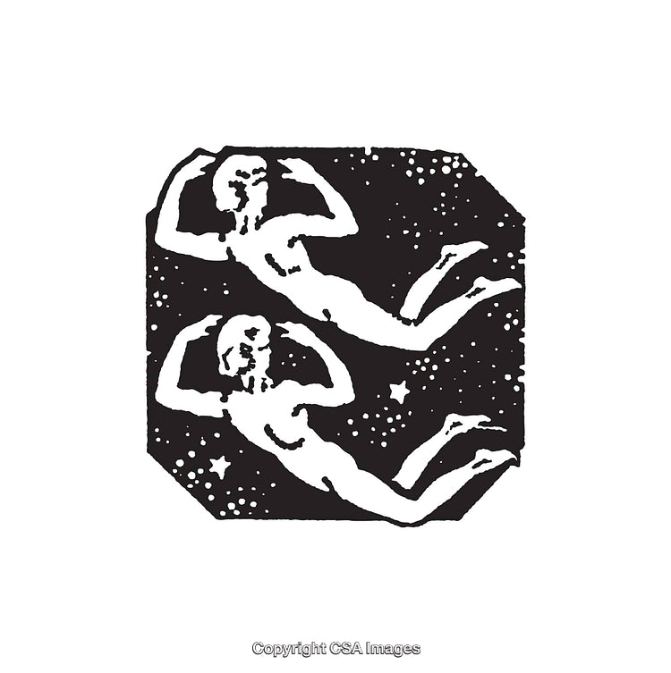 Black and White Line Art Gemini Zodiac Illustration with Twin Figures
