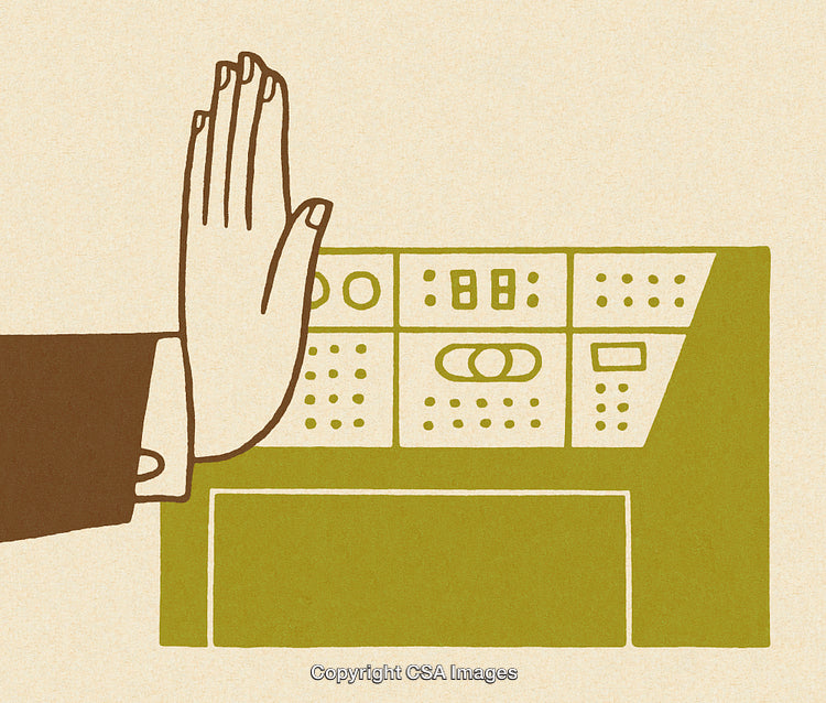 Illustration of a Hand Gesture Stopping Action in Retro Design Style