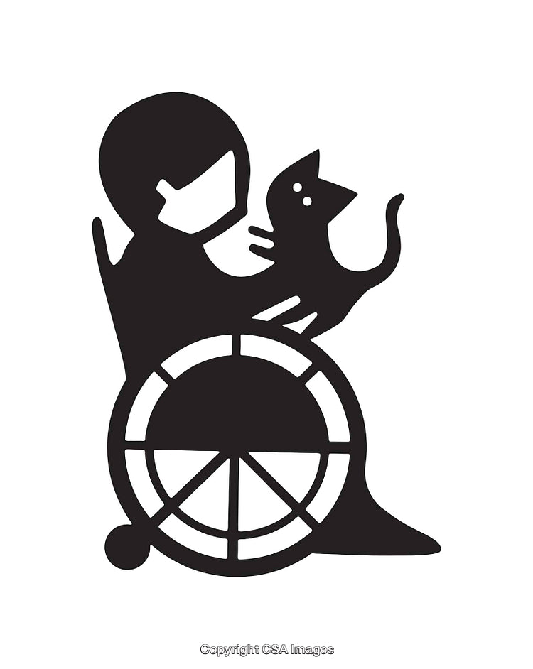 Silhouette Illustration of Person in Wheelchair Holding a Cat