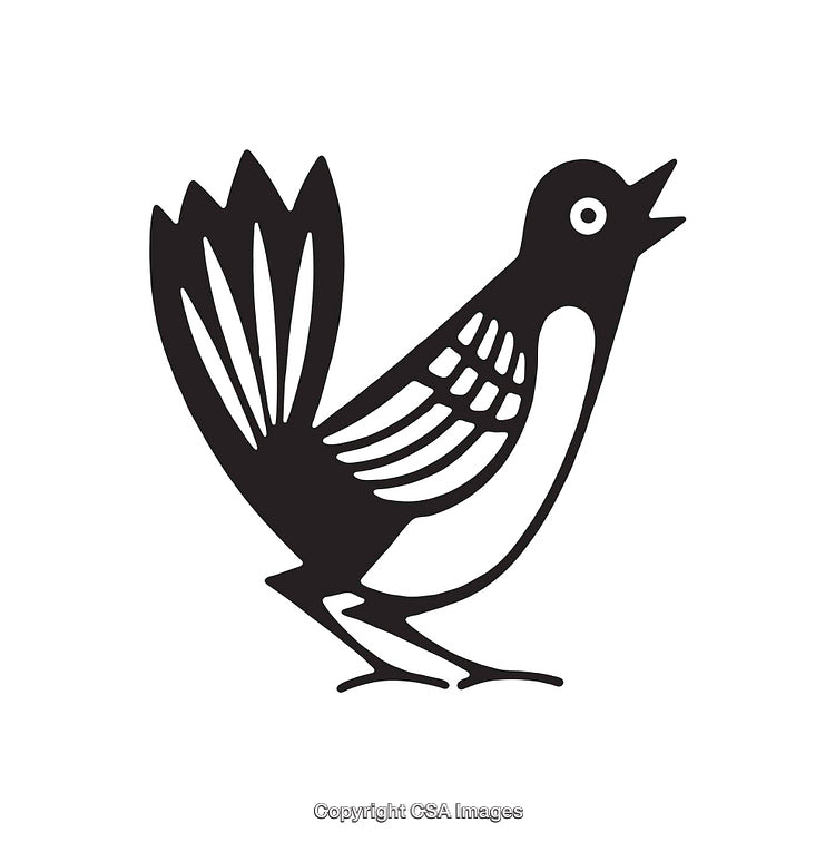 Black And White Line Art Illustration of a Singing Bird