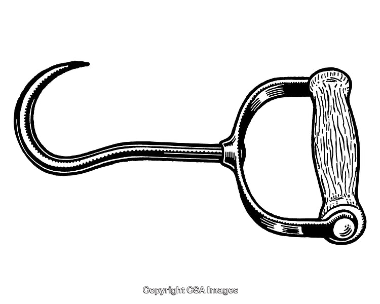 Vintage Engraving Illustration of a Hook with Wooden Handle